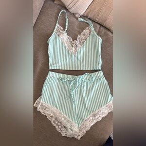 Striped Lace Trim Sleepwear Set medium new PJ
